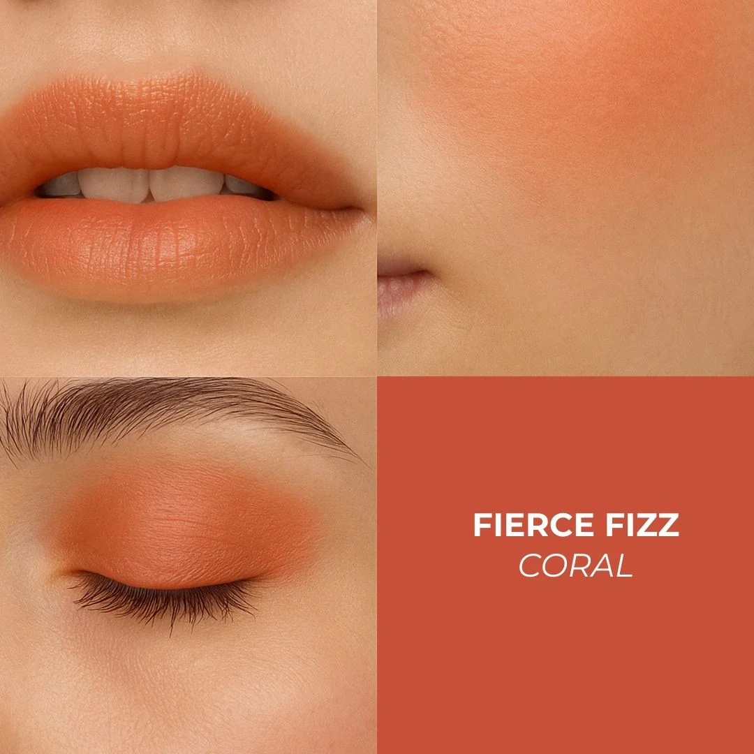 3-IN-1 Quench Tint - Fierce Fizz (Coral) Hydrating Tint For Lip, Cheek and Eye - Image 3